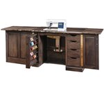 Amish Manufactured Live Edge Hideaway Sewing Cabinet shown in Maple with Barnwood Stain