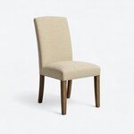 Diagonal angled view showing the right side of a Parsons side chair, with a tall back and four tapered legs.