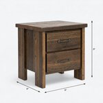 Dimension drawing of a rustic nightstand, 26 in wide, 22 in deep and 26 in high.