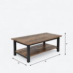 Dimension drawing of an industrial coffee table, 48 in wide, 24 in deep and 18 in high.