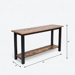 Dimension drawing of a rustic console table, 60 in wide, 18 in deep and 30 in high.
