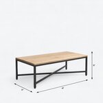 Dimension drawing of an industrial coffee table, 48 in wide, 24 in deep and 18 in high.