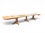 Outlet: Amish Solid Oak Wood Triple Pedestal Dining Table (Extends up to 192") In-Stock