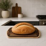 American Made Walnut and Maple Bread Cutting Board with Crumb Tray In-Stock