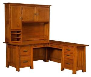 Meridian Mission L-Shaped Desk with Optional Hutch Top