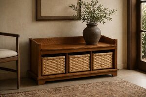 Handcrafted Ingalls Farmhouse Storage Bench with Baskets