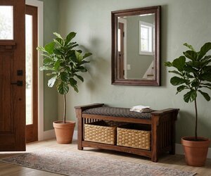 Handcrafted Tallant Upholstered Slat Entryway Storage Bench