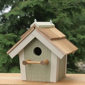 Handcrafted Wood Painted Garden Bird House with Cedar Roof