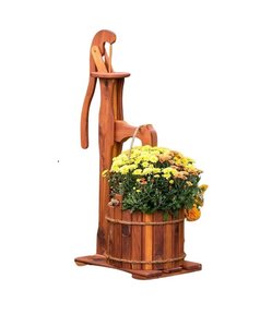 Decorative Large Cedar Pump Planter with Bucket
