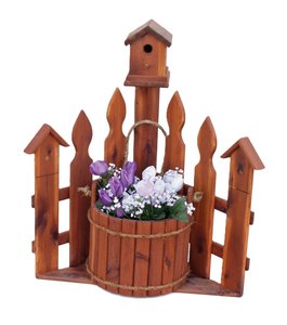 Decorative Large Corner Picket Fence Planter with Wren House