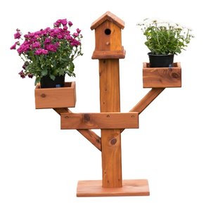 Small Cedar Wood Bluebird House and Planter Post Stand