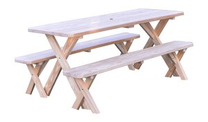 Solid Pine Wood Table with Benches