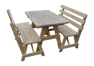 Pine Wood Traditional Picnic Table with Two Backed Benches