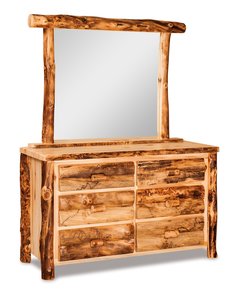Rustic Log Furniture 6-Drawer Dresser with Optional Mirror