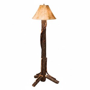 Rustic Hickory Twig Floor Lamp with Lambskin Shade