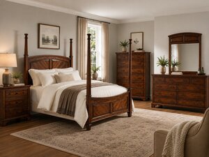 Sparrow Rustic Cherry Wood 5-Piece Bedroom Set with 4 Poster Bed
