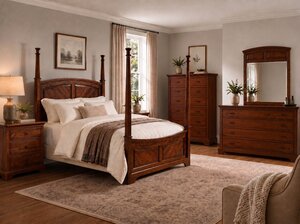 Sparrow Rustic Cherry Wood 5-Piece Bedroom Set with 4 Poster Bed