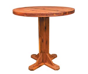 Round Cedar Wood Bar Height Outdoor Dining Table