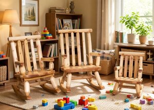 Amish Rustic Log Rocking Chair Set of 3