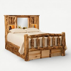 Rustic Log Bookcase Bed with Optional Underbed Storage Drawers