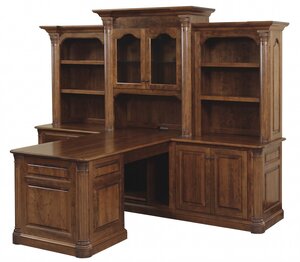 Riverdale Solid Wood Peninsula Desk with Credenza and Optional Bookcase Top