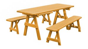 Pine Wood Traditional Table with Two Benches