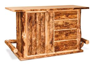 Rustic Log Wood Bar Cabinet with Optional Footrest