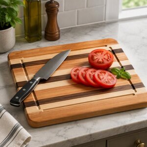 15 x 11 Multi-Wood Large Rectangle Cutting Board with Juice Groove