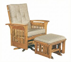 Amish Handcrafted Winthrop Mission Upholstered Swivel Glider Chair with Bow Arm