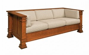 Crafts Mission Sofa with Solid Wood Wrap Around Arms