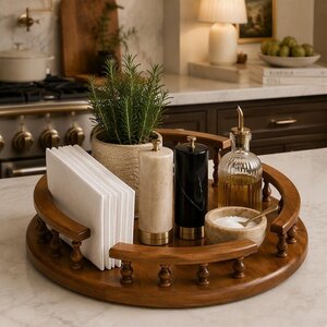 Lazy Susan with Raised Rails and Napkin Holder - Choose Size