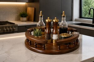 Solid Wood Lazy Susan with Turned Spindle Rails - Choose Size