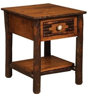 Cane Creek Rustic Hickory Log End Table with Antler Knob