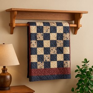 Handcrafted Oak Wood Quilt Holder with Shelf