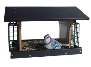 Deluxe Poly Hopper Bird Feeder with Suet Cages - Hanging or Post Mount