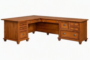 Savile Solid Wood L-Shaped Desk with Lateral File Storage Cabinet
