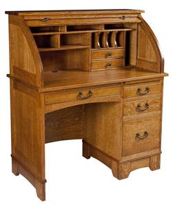 Handcrafted Solid Wood Single Pedestal Rolltop Desk