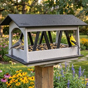 Poly Covered Bridge Post Mount Bird Feeder
