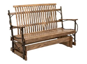 Rustic Hickory Wood Porch Glider