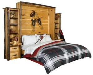 Rustic Hickory Wood Murphy Bed