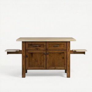 Handcrafted Solid Wood Kitchen Island With Pull Out Seats