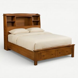 Bookcase Platform Bed with Storage Footboard