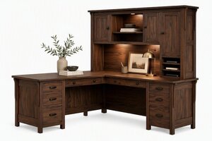 Churchill Mission Solid Wood Corner Desk with Optional Hutch Topper