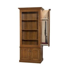 Solid Wood Bookcase with Sliding Door and Hidden Gun Cabinet