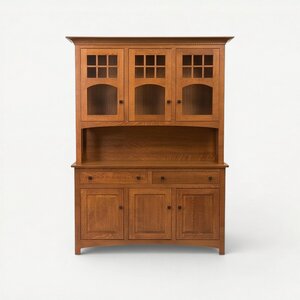 Custom Hardwood Mission Buffet and Hutch Cabinet