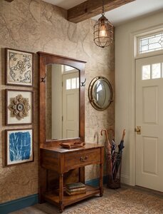 Handcrafted Entryway Hall Tree Console Table with Mirror