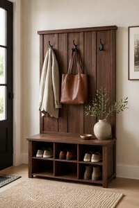 Handcrafted Entryway Hall Tree with Shoe Storage