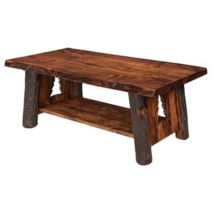 Amish Handcrafted Elijah Rustic Wood Coffee Table with Live Edge Top