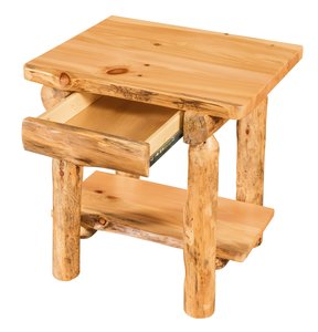Handcrafted Rustic Log End Table with Drawer and Shelf