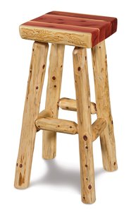 Rustic Log Backless Bar or Counter Stool with Square Seat